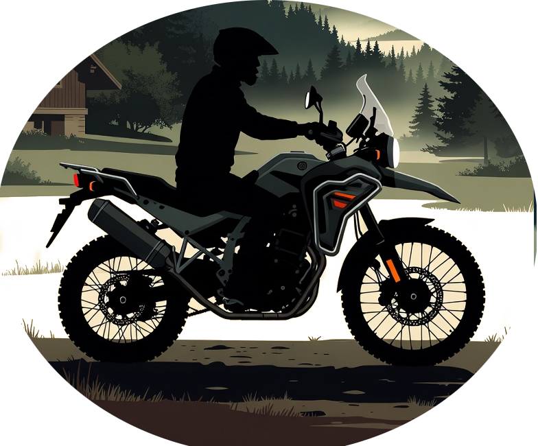 Illustration d’un motard en forêt